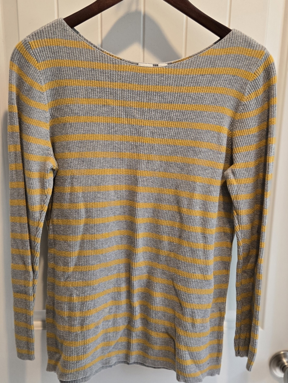 GAP Striped Crewneck Sweater in Gray and Yellow